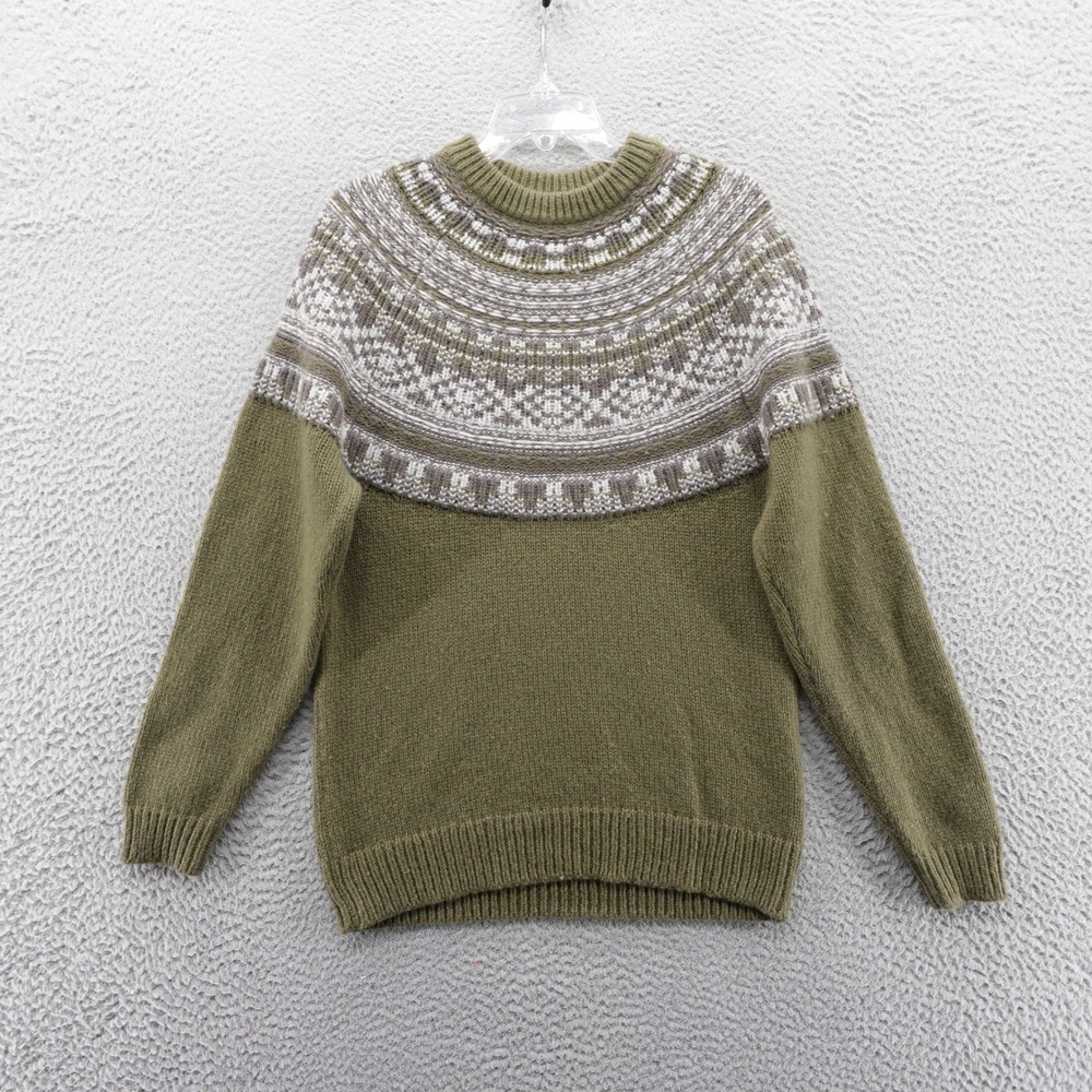 Treasure & Bond Womens Fair Isle Merino Wool Alpaca Blend Sweater Olive Green XS